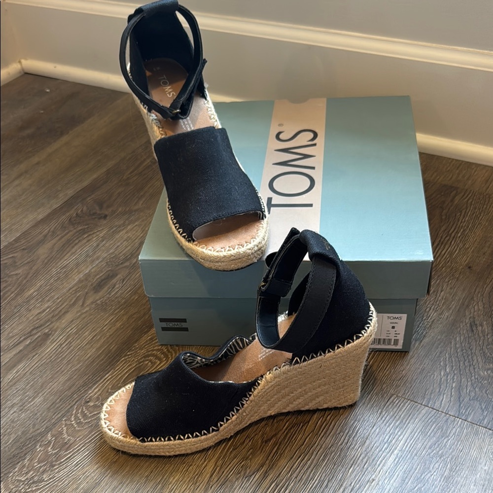 TOMS Black Wedge Sandals for Women